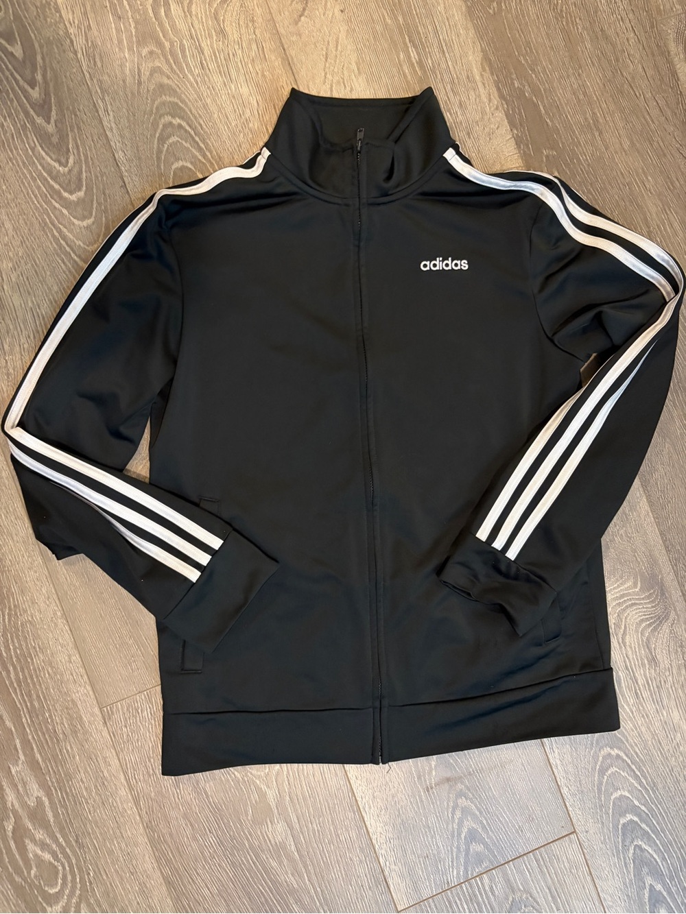 Youth Adidas Black Track Jacket with White Stripes